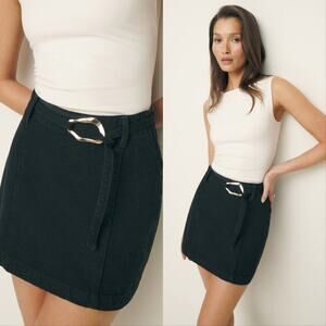 New Reformation Tatiana Belted Denim Mini Skirt